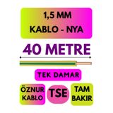 Avarson Öznur 1,5 MM NYA Enerji Kablosu, 40 Metre, Sarı-Yeşil