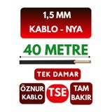 Avarson Öznur 1,5 MM NYA Enerji Kablosu, 40 Metre, Siyah
