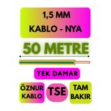 Avarson Öznur 1,5 MM NYA Enerji Kablosu, 50 Metre, Sarı-Yeşil