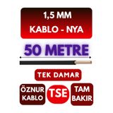 Avarson Öznur 1,5 MM NYA Enerji Kablosu, 50 Metre, Siyah