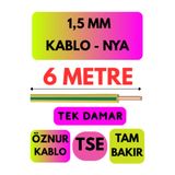 Avarson Öznur 1,5 MM NYA Enerji Kablosu, 6 Metre, Sarı-Yeşil