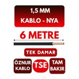 Avarson Öznur 1,5 MM NYA Enerji Kablosu, 6 Metre, Siyah