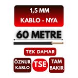 Avarson Öznur 1,5 MM NYA Enerji Kablosu, 60 Metre, Siyah