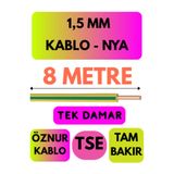 Avarson Öznur 1,5 MM NYA Enerji Kablosu, 8 Metre, Sarı-Yeşil