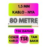 Avarson Öznur 1,5 MM NYA Enerji Kablosu, 80 Metre, Sarı-Yeşil