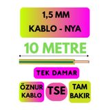Avarson Öznur 1,5 MM NYA Kablo, 10 Metre, Sarı-Yeşil