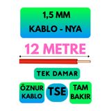 Avarson Öznur 1,5 MM NYA Kablo, 12 Metre, Kırmızı, Enerji Kablosu