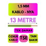 Avarson Öznur 1,5 MM NYA Kablo, 13 Metre, Sarı-Yeşil