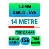 Avarson Öznur 1,5 MM NYA Kablo, 14 Metre, Kırmızı, Enerji Kablosu