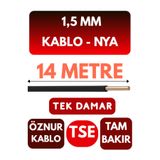 Avarson Öznur 1,5 MM NYA Kablo, 14 Metre, Siyah, Enerji Kablosu