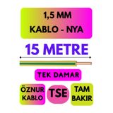 Avarson Öznur 1,5 MM NYA Kablo, 15 Metre, Sarı-Yeşil