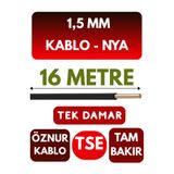 Avarson Öznur 1,5 MM NYA Kablo, 16 Metre, Siyah, Enerji Kablosu