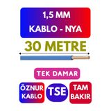 Avarson Öznur 1,5 MM NYA Kablo, 30 Metre, Mavi