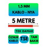 Avarson Öznur 1,5 MM NYA Kablo, 5 Metre, Kırmızı, Enerji Kablosu