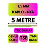 Avarson Öznur 1,5 MM NYA Kablo, 5 Metre, Sarı-Yeşil