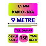 Avarson Öznur 1,5 MM NYA Kablo, 9 Metre, Sarı-Yeşil