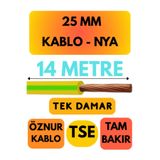 Avarson Öznur 25 MM NYA Enerji Kablosu, 14 Metre, Sarı-Yeşil