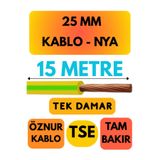 Avarson Öznur 25 MM NYA Enerji Kablosu, 15 Metre, Sarı-Yeşil