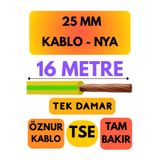 Avarson Öznur 25 MM NYA Enerji Kablosu, 16 Metre, Sarı-Yeşil