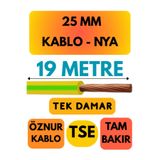 Avarson Öznur 25 MM NYA Enerji Kablosu, 19 Metre, Sarı-Yeşil