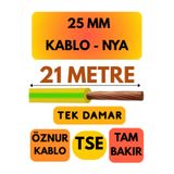 Avarson Öznur 25 MM NYA Enerji Kablosu, 21 Metre, Sarı-Yeşil