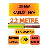 Avarson Öznur 25 MM NYA Enerji Kablosu, 22 Metre, Sarı-Yeşil