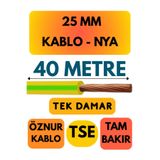 Avarson Öznur 25 MM NYA Enerji Kablosu, 40 Metre, Sarı-Yeşil