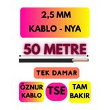 Avarson Öznur 2,5 MM NYA Enerji Kablosu, 50 Metre, Siyah