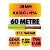 Avarson Öznur 25 MM NYA Enerji Kablosu, 60 Metre, Sarı-Yeşil