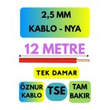 Avarson Öznur 2,5 MM NYA Kablo, 12 Metre, Kırmızı, Enerji Kablosu