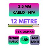 Avarson Öznur 2,5 MM NYA Kablo, 12 Metre, Sarı-Yeşil
