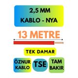 Avarson Öznur 2,5 MM NYA Kablo, 13 Metre, Kırmızı, Enerji Kablosu