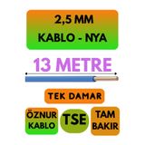 Avarson Öznur 2,5 MM NYA Kablo, 13 Metre, Mavi, Enerji Kablosu