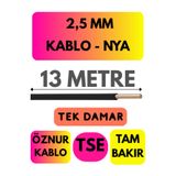 Avarson Öznur 2,5 MM NYA Kablo, 13 Metre, Siyah, Enerji Kablosu