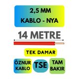 Avarson Öznur 2,5 MM NYA Kablo, 14 Metre, Kırmızı, Tek Damar