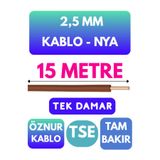 Avarson Öznur 2,5 MM NYA Kablo, 15 Metre, Kahverengi