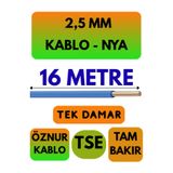 Avarson Öznur 2,5 MM NYA Kablo, 16 Metre, Mavi, Enerji Kablosu