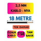 Avarson Öznur 2,5 MM NYA Kablo, 18 Metre, Siyah, Enerji Kablosu