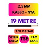 Avarson Öznur 2,5 MM NYA Kablo, 19 Metre, Siyah