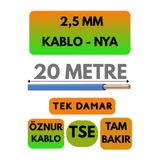 Avarson Öznur 2,5 MM NYA Kablo, 20 Metre, Mavi