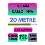 Avarson Öznur 2,5 MM NYA Kablo, 20 Metre, Sarı-Yeşil