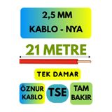 Avarson Öznur 2,5 MM NYA Kablo, 21 Metre, Kırmızı, Enerji Kablosu