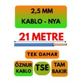 Avarson Öznur 2,5 MM NYA Kablo, 21 Metre, Mavi, Enerji Kablosu
