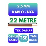 Avarson Öznur 2,5 MM NYA Kablo, 22 Metre, Kahverengi