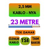 Avarson Öznur 2,5 MM NYA Kablo, 23 Metre, Mavi, Enerji Kablosu