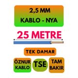 Avarson Öznur 2,5 MM NYA Kablo, 25 Metre, Mavi