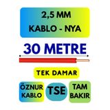 Avarson Öznur 2,5 MM NYA Kablo, 30 Metre, Kırmızı, Enerji Kablosu