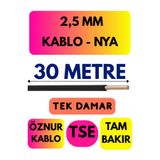 Avarson Öznur 2,5 MM NYA Kablo, 30 Metre, Siyah, Enerji Kablosu