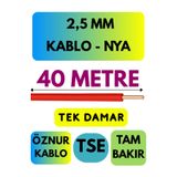 Avarson Öznur 2,5 MM NYA Kablo, 40 Metre, Kırmızı, Tek Damar