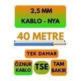 Avarson Öznur 2,5 MM NYA Kablo, 40 Metre, Mavi, Enerji Kablosu